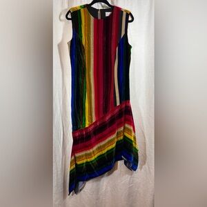 Milly Dark Rainbow Striped Tank Dress Handkerchief Hem